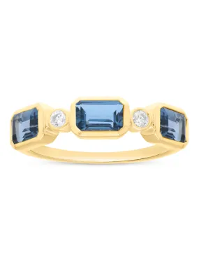 Blue Topaz Ring - 10ct Yellow Gold London Blue Topaz and Diamond Ring - 786649