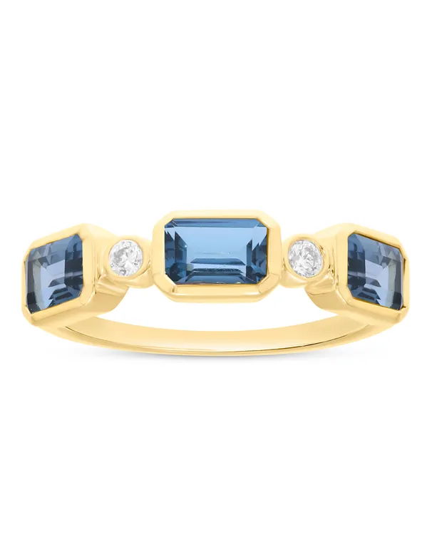 Blue Topaz Ring - 10ct Yellow Gold London Blue Topaz and Diamond Ring - 786649