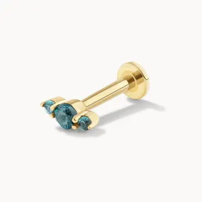 Blue Topaz Trio Bar Helix Single Stud Earring in 10k Gold