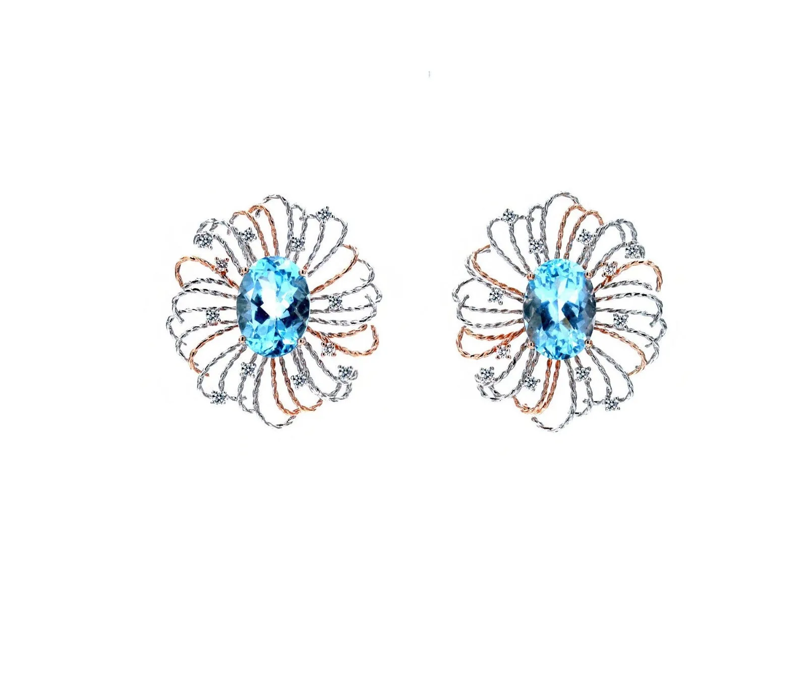 Blue Topaz White Diamond Earrings