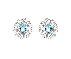 Blue Topaz White Diamond Earrings