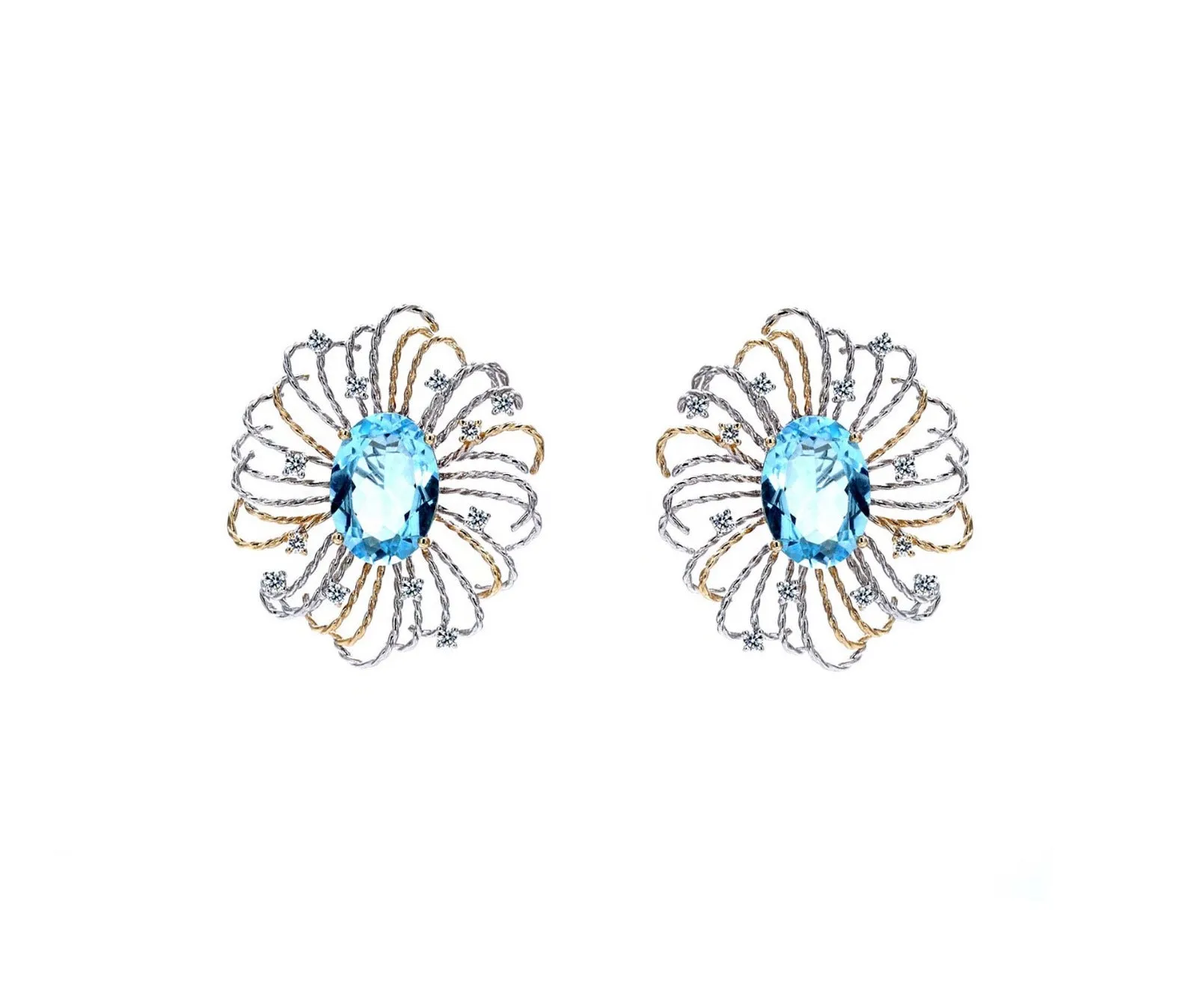 Blue Topaz White Diamond Earrings