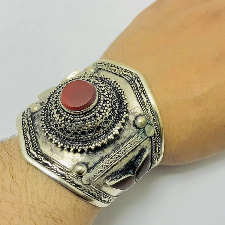 Boho Adjustable Carnelian Stones Cuff Bracelet