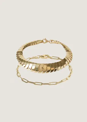 Bold Cobra & Paperclip Link Chain Bracelet Stack