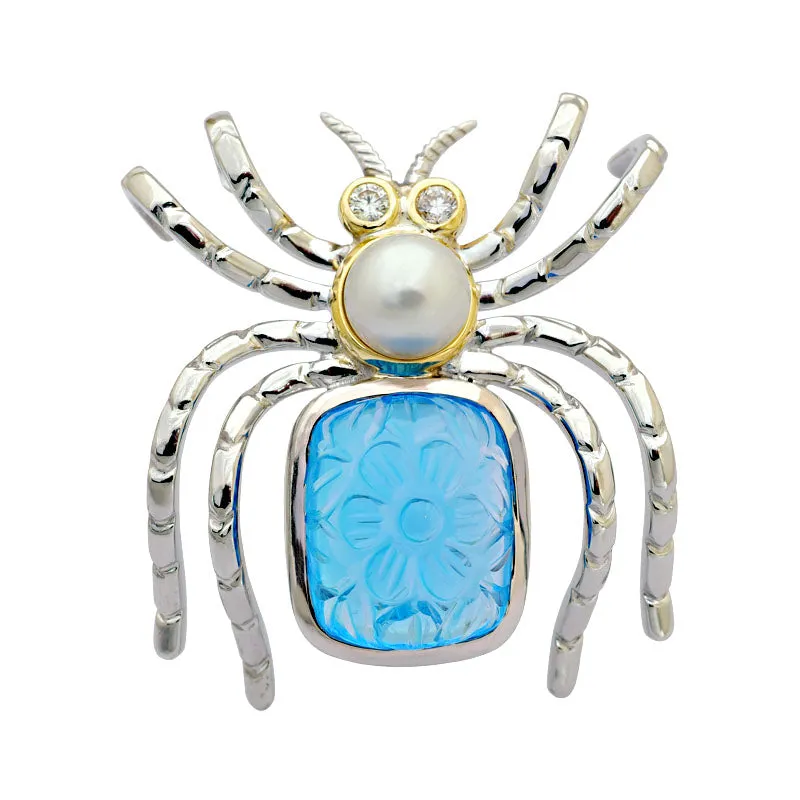 Brooch-Blue Topaz, South Sea Pearl and Diamond