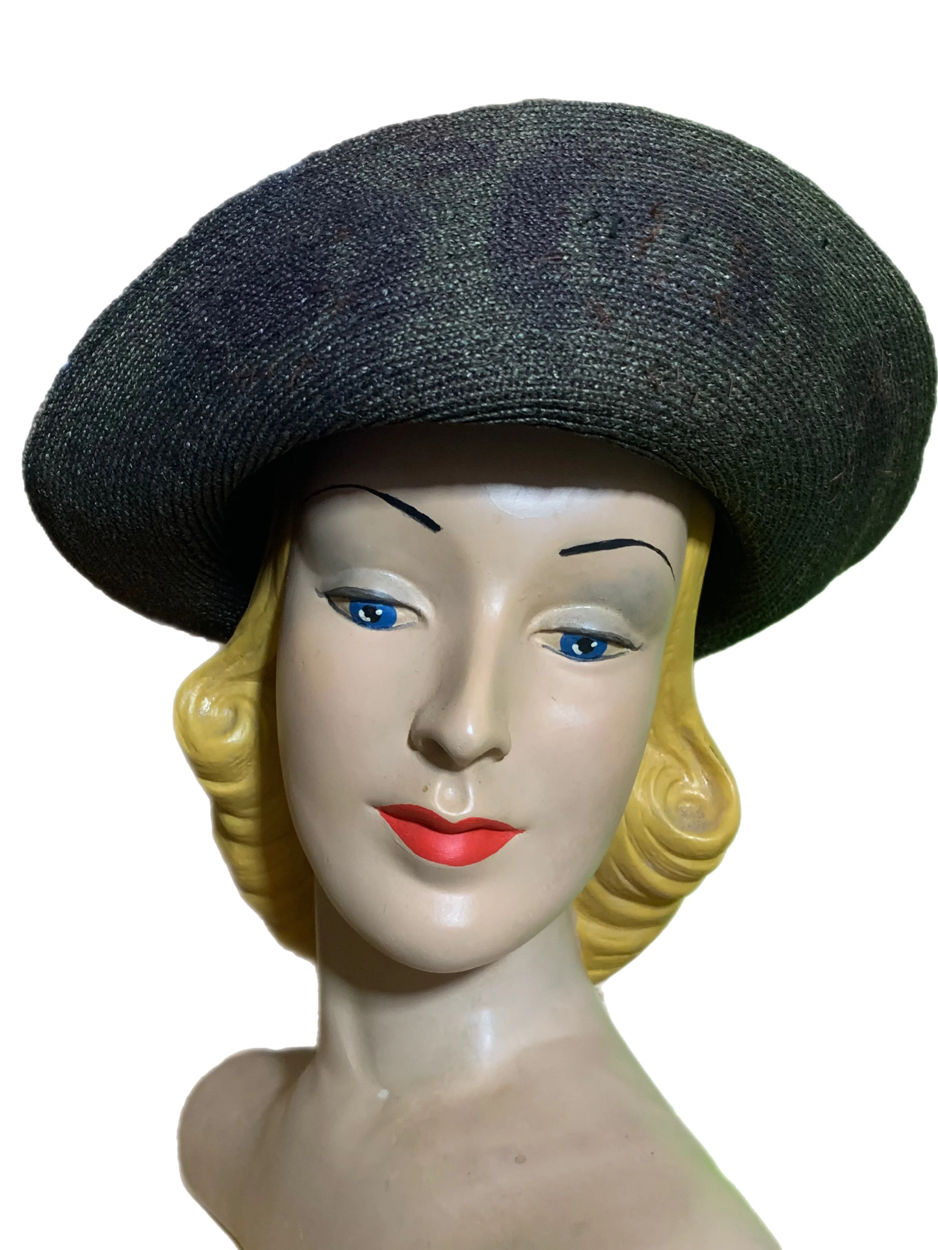 Brown Sisal Wide Rolled Brim Hat circa Early 1900s