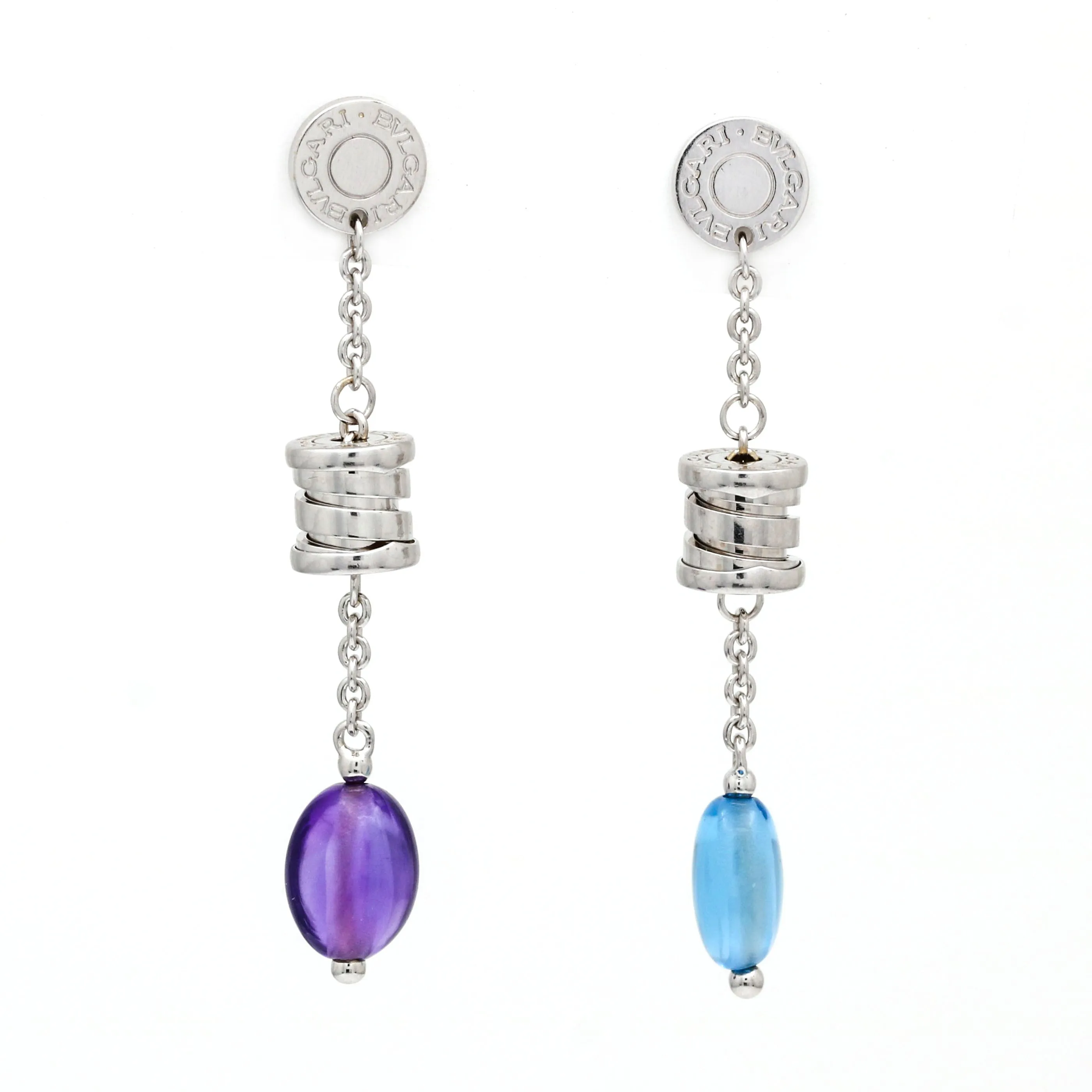 Bulgari B.Zero1 18K White Gold Earrings with Blue Topaz and Amethyst