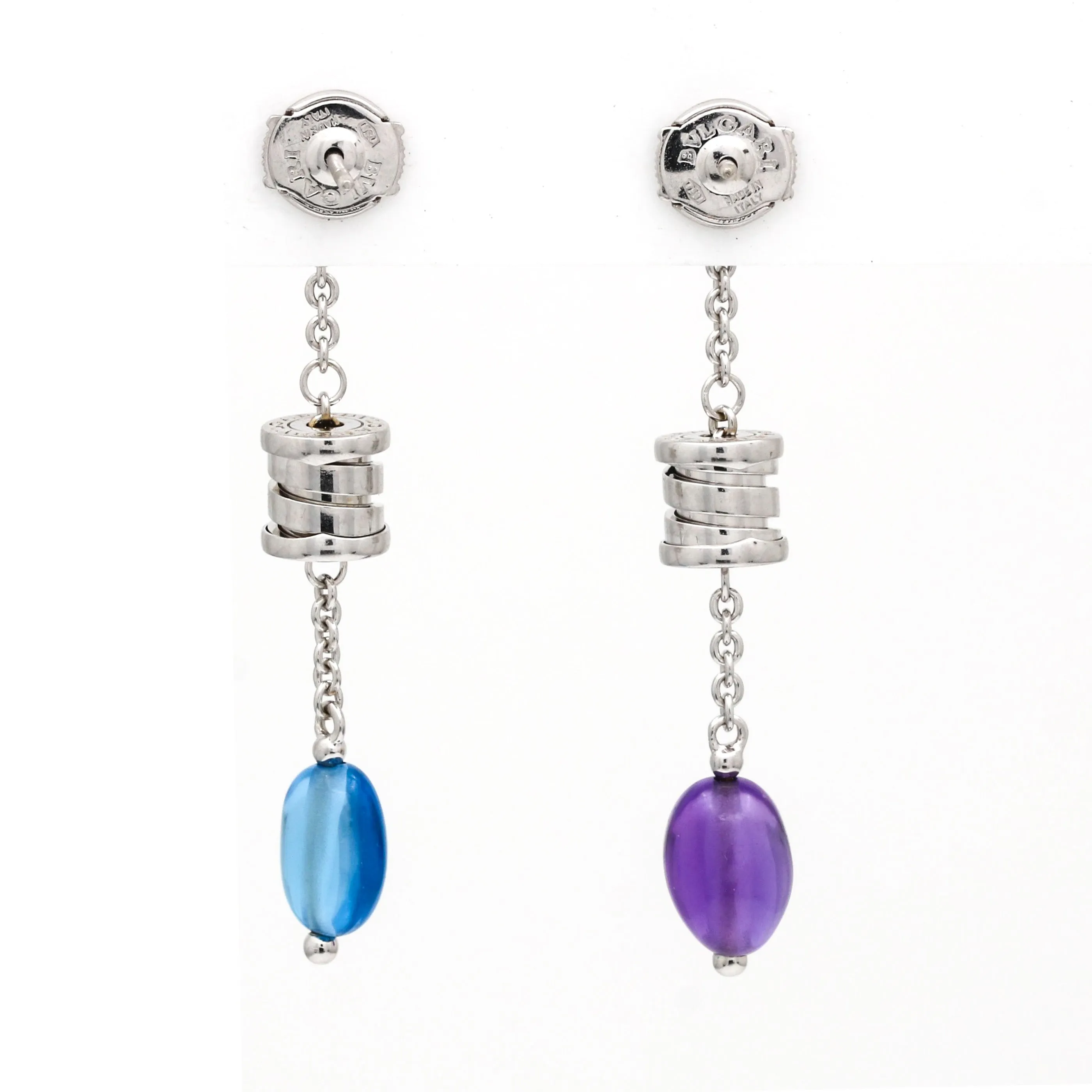 Bulgari B.Zero1 18K White Gold Earrings with Blue Topaz and Amethyst