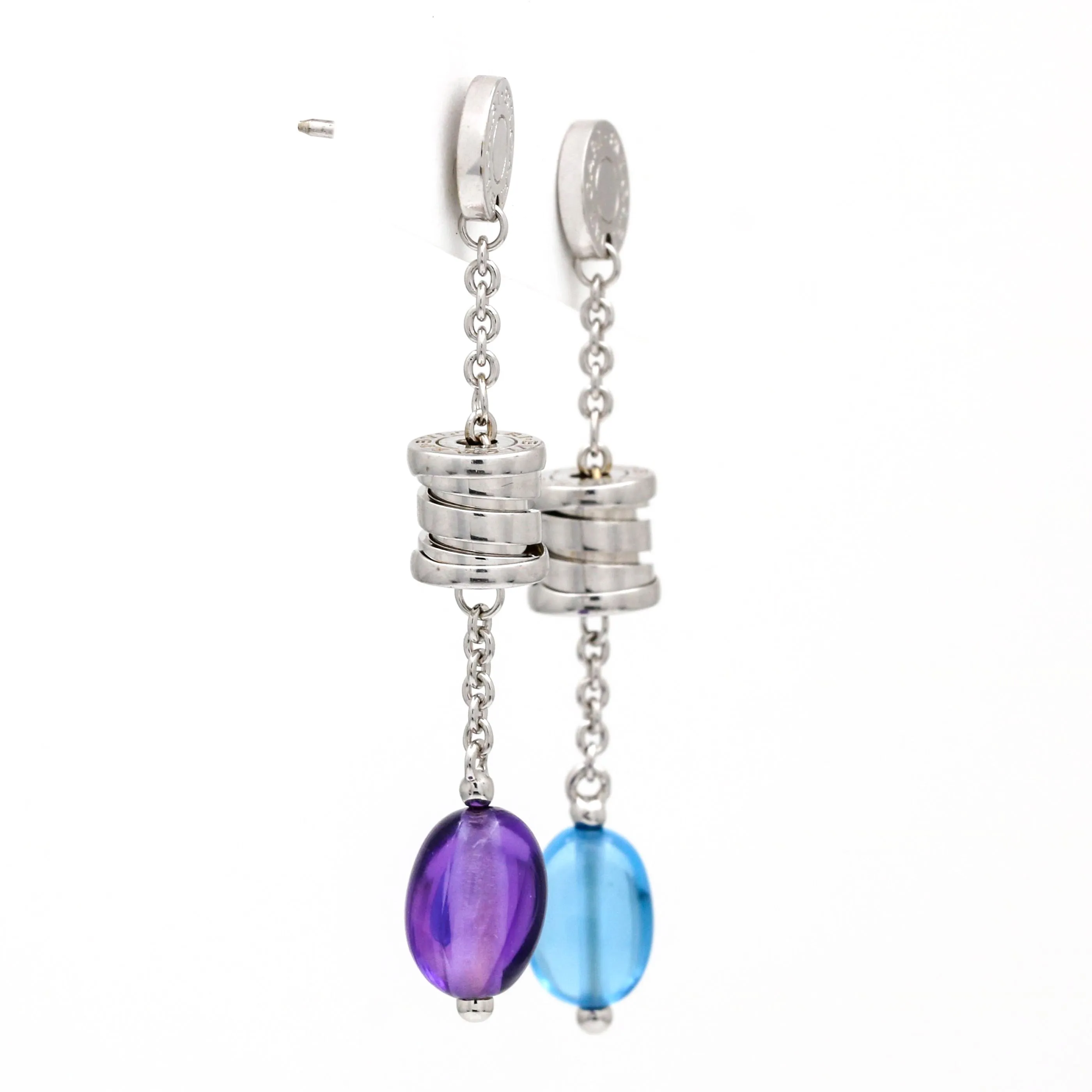 Bulgari B.Zero1 18K White Gold Earrings with Blue Topaz and Amethyst