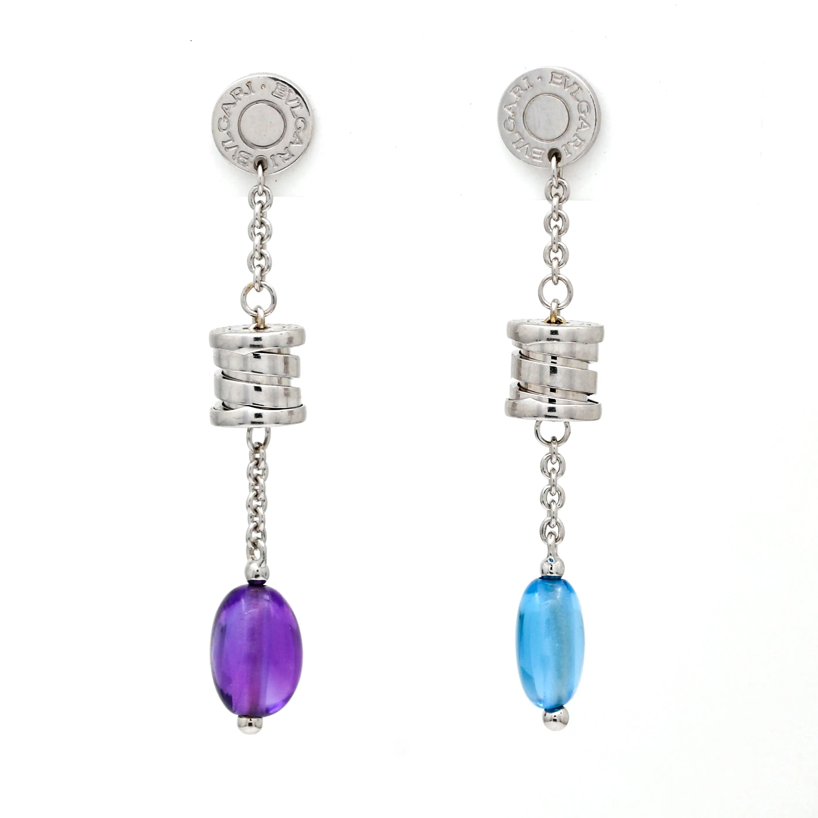 Bulgari B.Zero1 18K White Gold Earrings with Blue Topaz and Amethyst