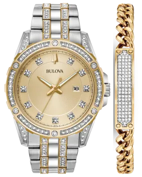 Bulova Crystal Mens Watch & Bracelet 98K106