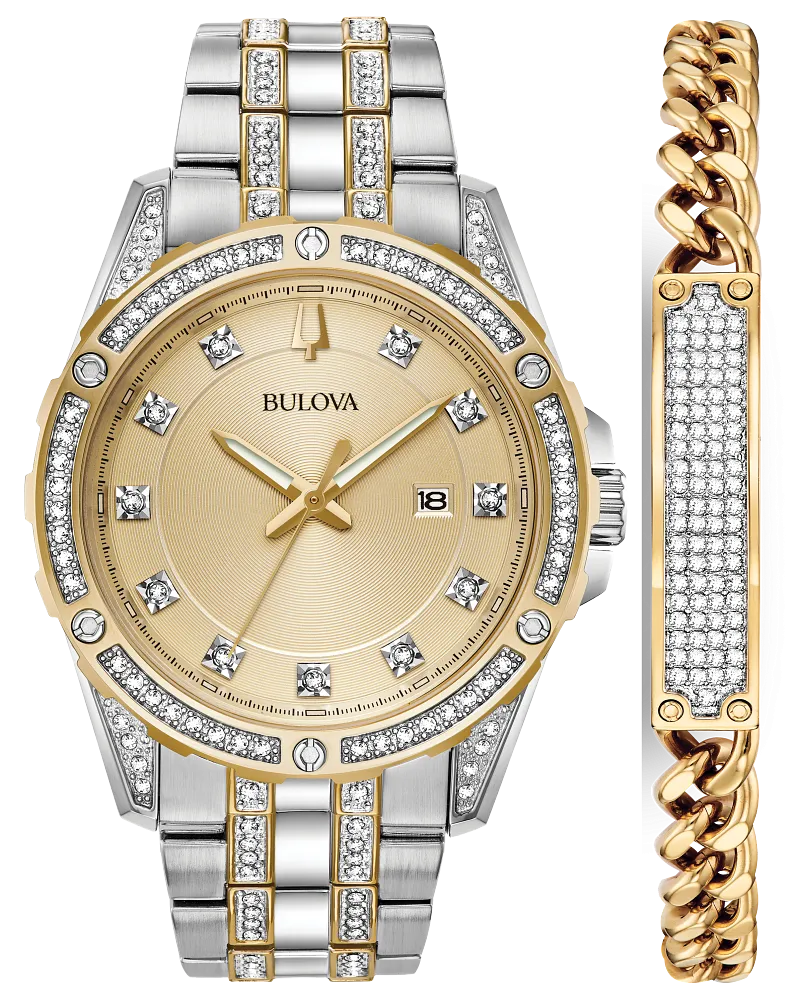 Bulova Crystal Mens Watch & Bracelet 98K106