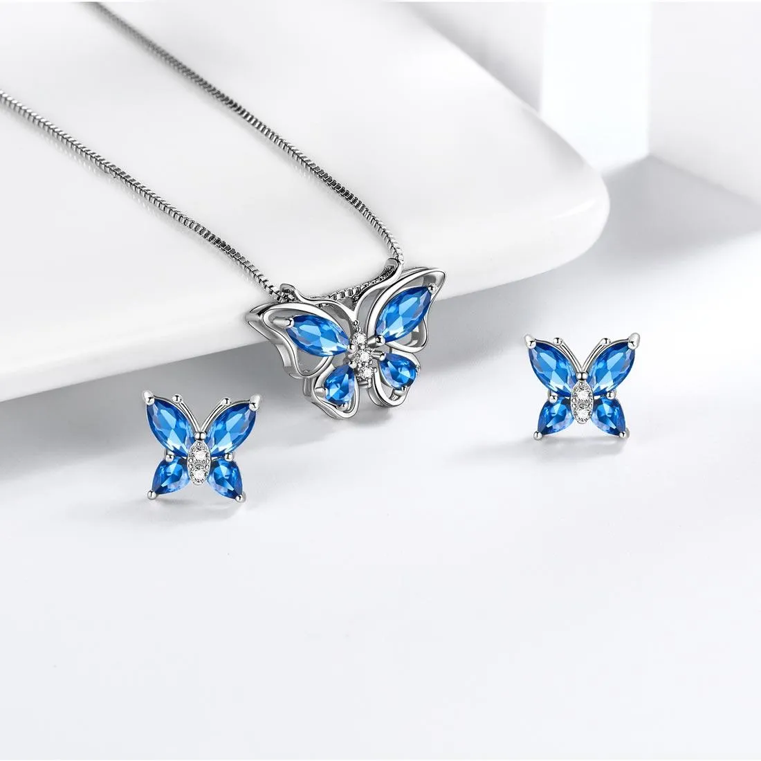 Butterfly Jewelry Set Birthstone September Sapphire Women Girls Birthday Gift