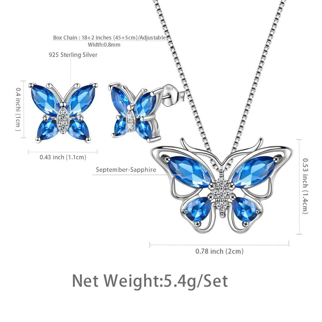 Butterfly Jewelry Set Birthstone September Sapphire Women Girls Birthday Gift