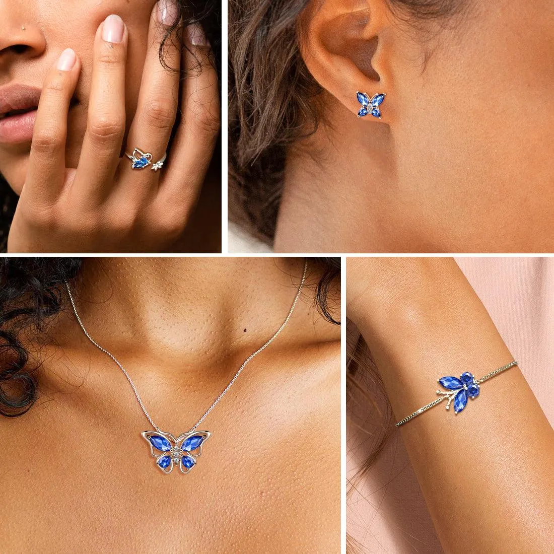 Butterfly Jewelry Set Birthstone September Sapphire Women Girls Birthday Gift