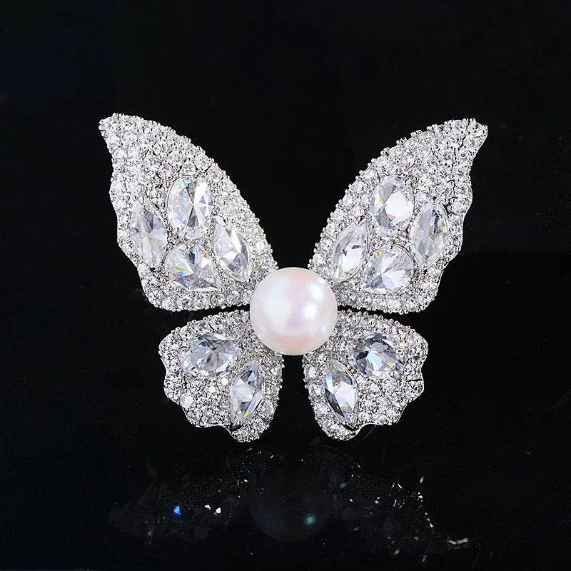 Butterfly Pearl & Cubic Zirconia Brooch