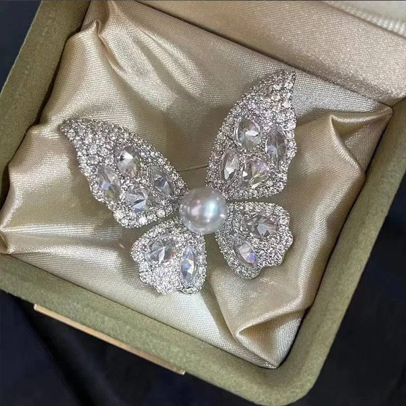 Butterfly Pearl & Cubic Zirconia Brooch