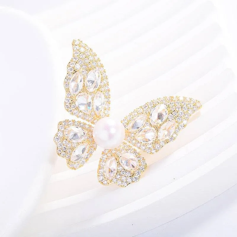 Butterfly Pearl & Cubic Zirconia Brooch