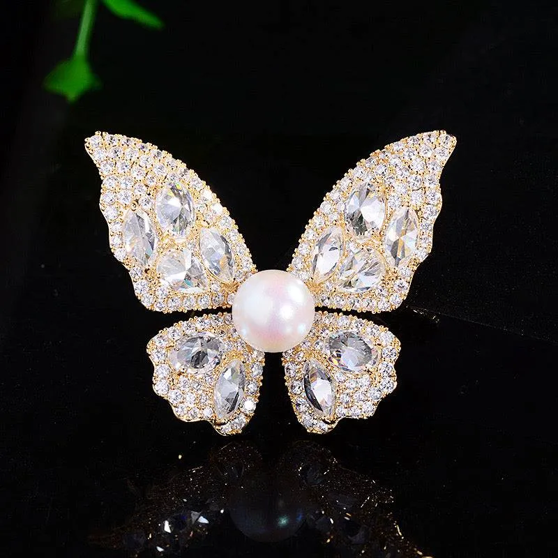 Butterfly Pearl & Cubic Zirconia Brooch