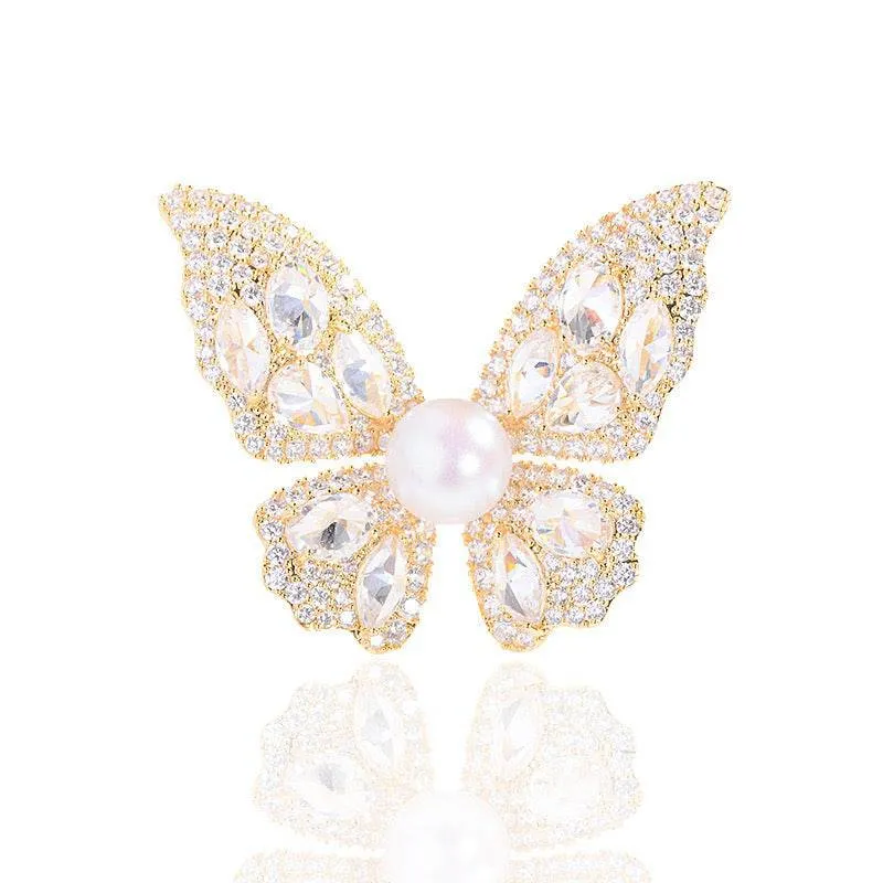 Butterfly Pearl & Cubic Zirconia Brooch