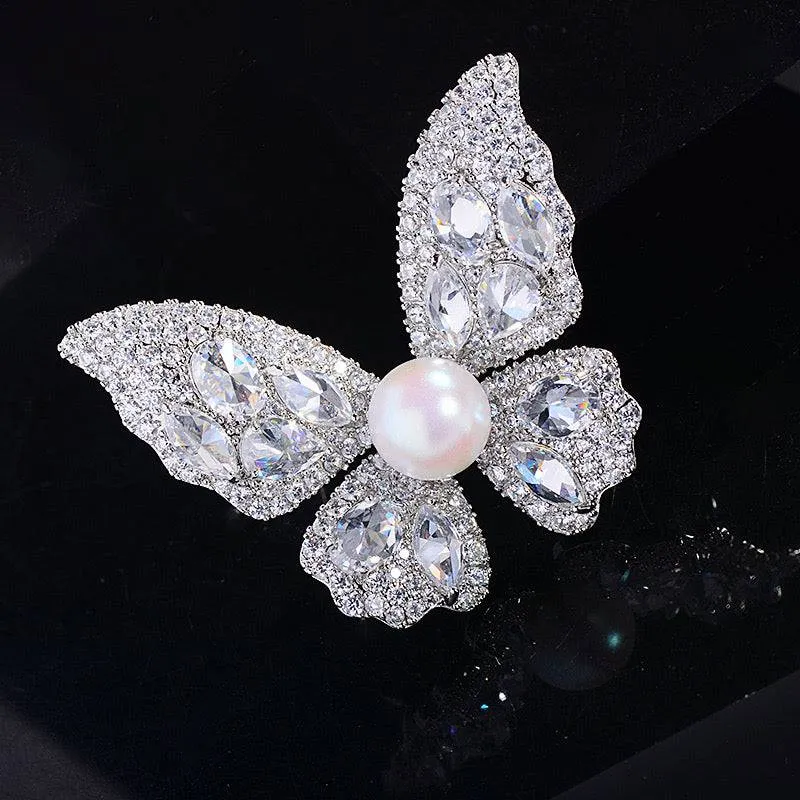 Butterfly Pearl & Cubic Zirconia Brooch