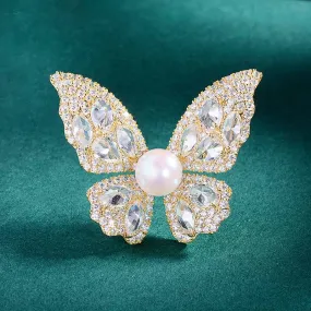 Butterfly Pearl & Cubic Zirconia Brooch