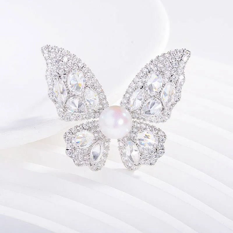 Butterfly Pearl & Cubic Zirconia Brooch