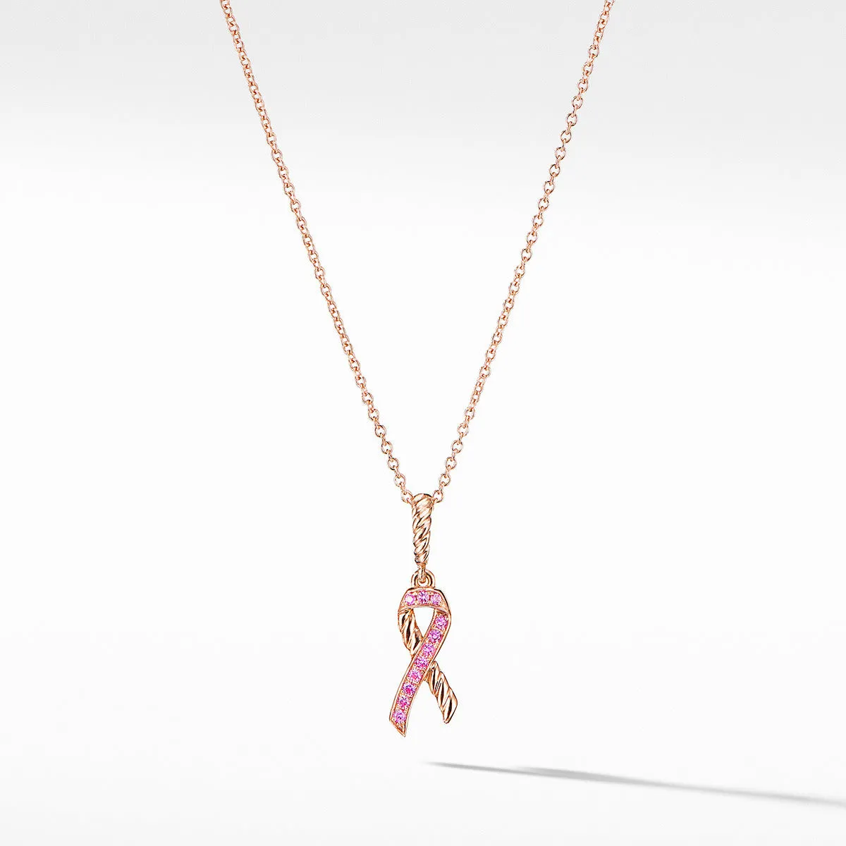 Cable Collectibles Ribbon Necklace in 18K Rose Gold with Pave Pink Sapphires