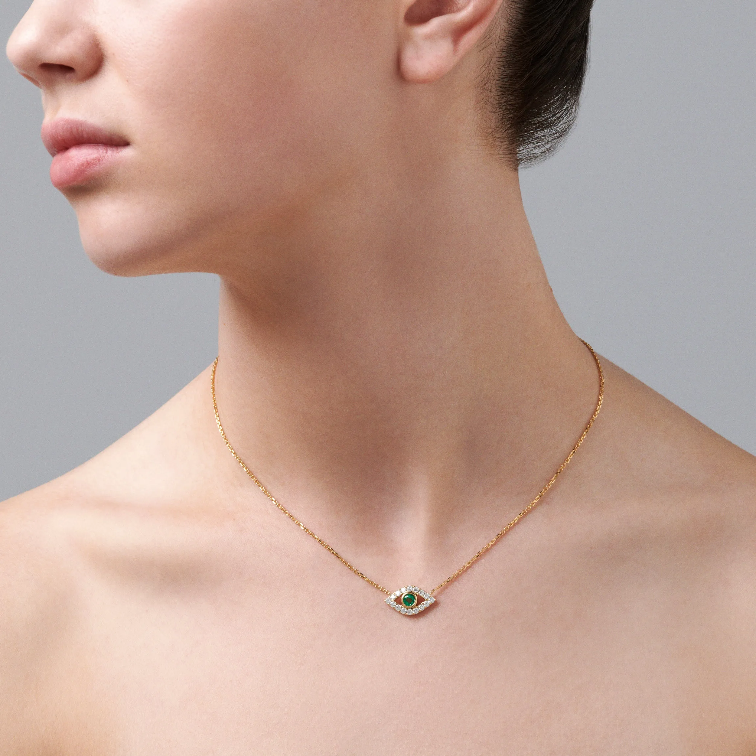 Capri Dreaming® Cora Emerald and Diamond Evil Eye Necklace | 18K Yellow Gold