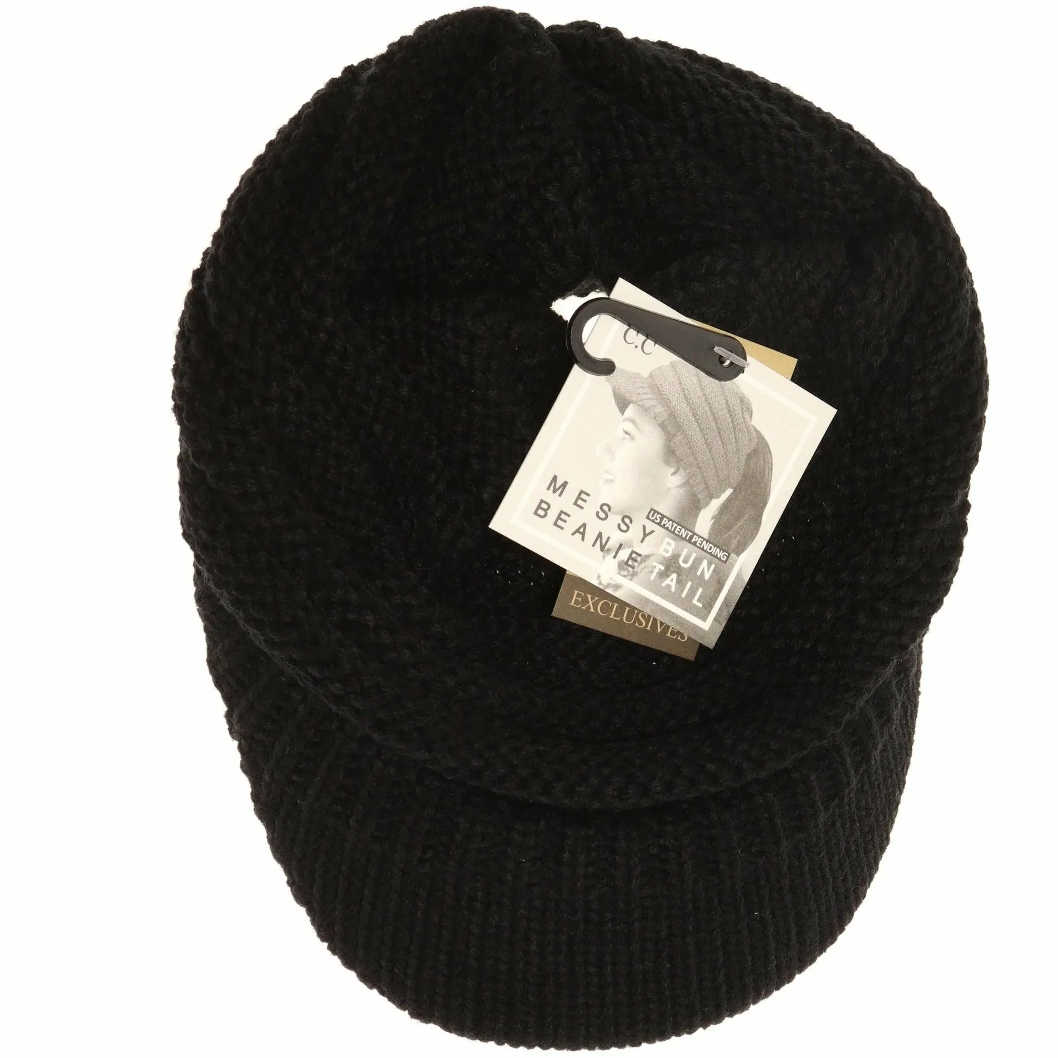 C.C KNIT BRIM MESSY BUN PONYTAIL VISOR BEANIE HAT-MB-131