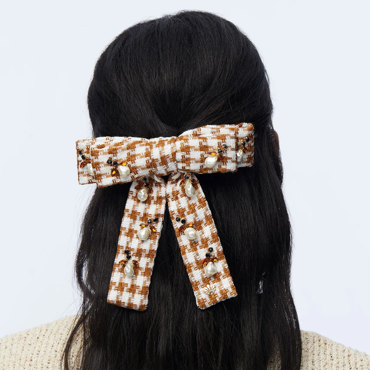 CEDAR TWEED ACORN PEARL ANTOINETTE BOW BARRETTE