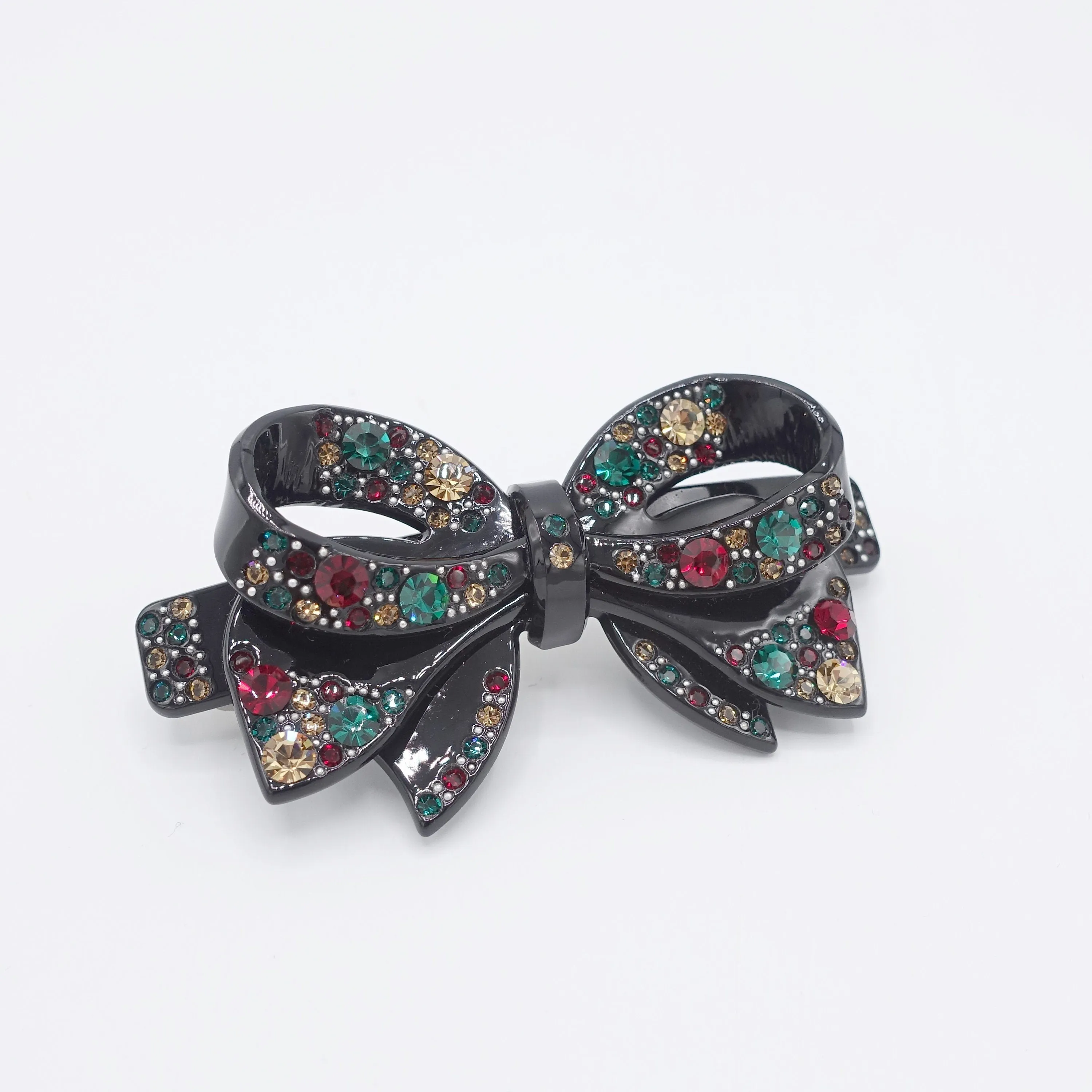 cellulose bow barrette, rhinestone barrette, jeweled bow barrette for women