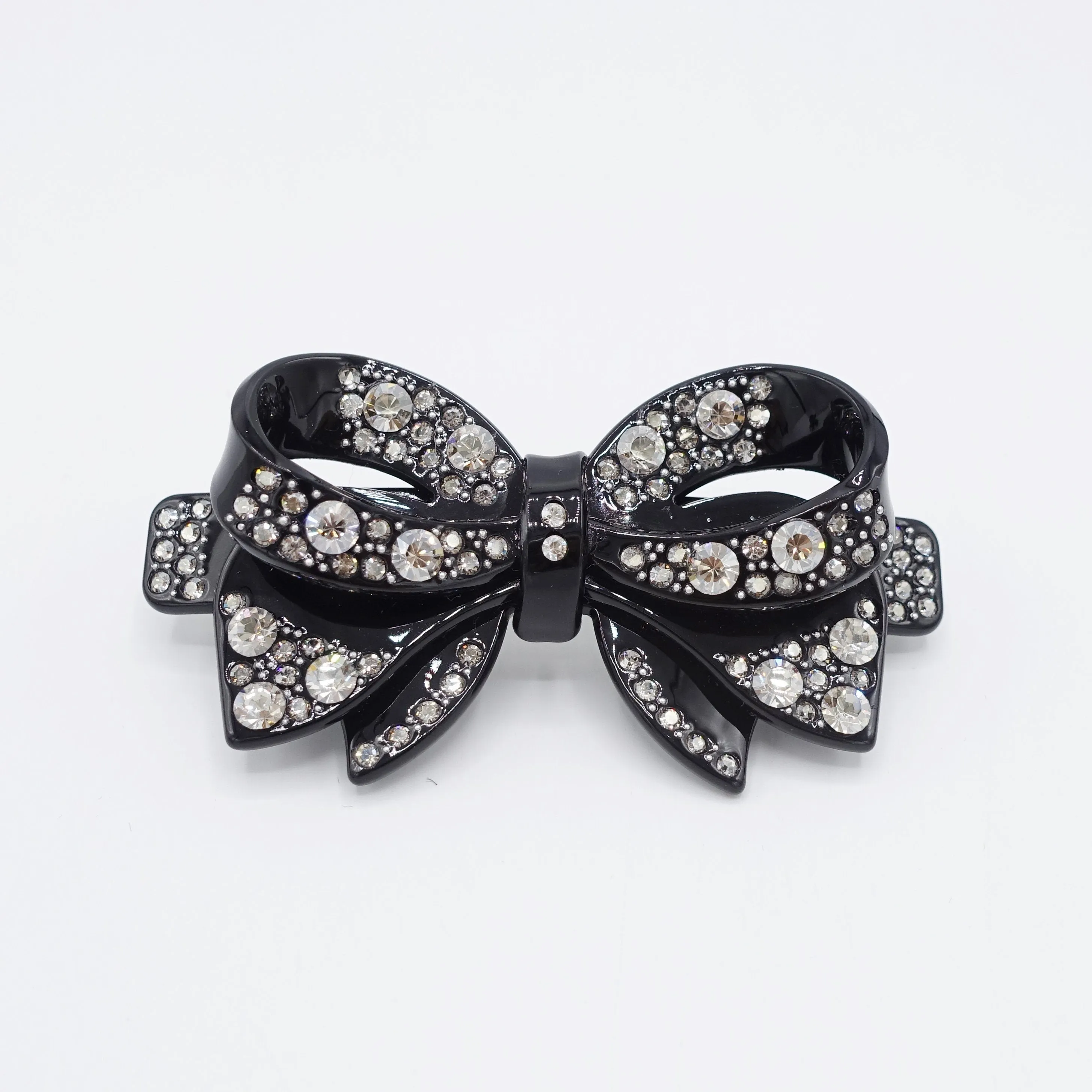 cellulose bow barrette, rhinestone barrette, jeweled bow barrette for women