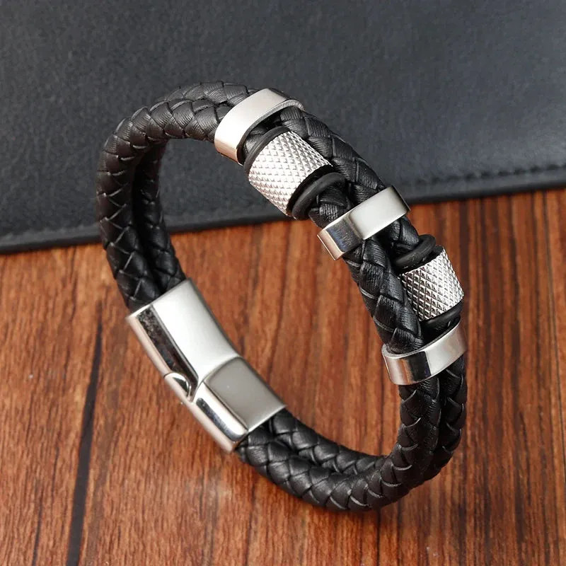 Charm Braid Rope Bracelet For Men Stainless Steel Magnetic Buckle Genuine Leather Bracelets & Bangles Male Female Jewelry