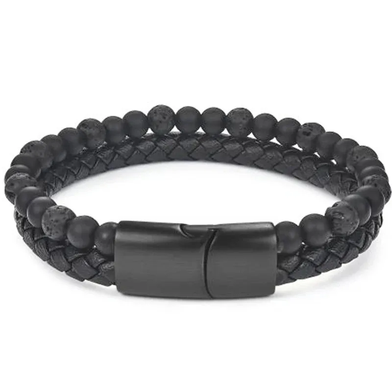 Charm Braid Rope Bracelet For Men Stainless Steel Magnetic Buckle Genuine Leather Bracelets & Bangles Male Female Jewelry