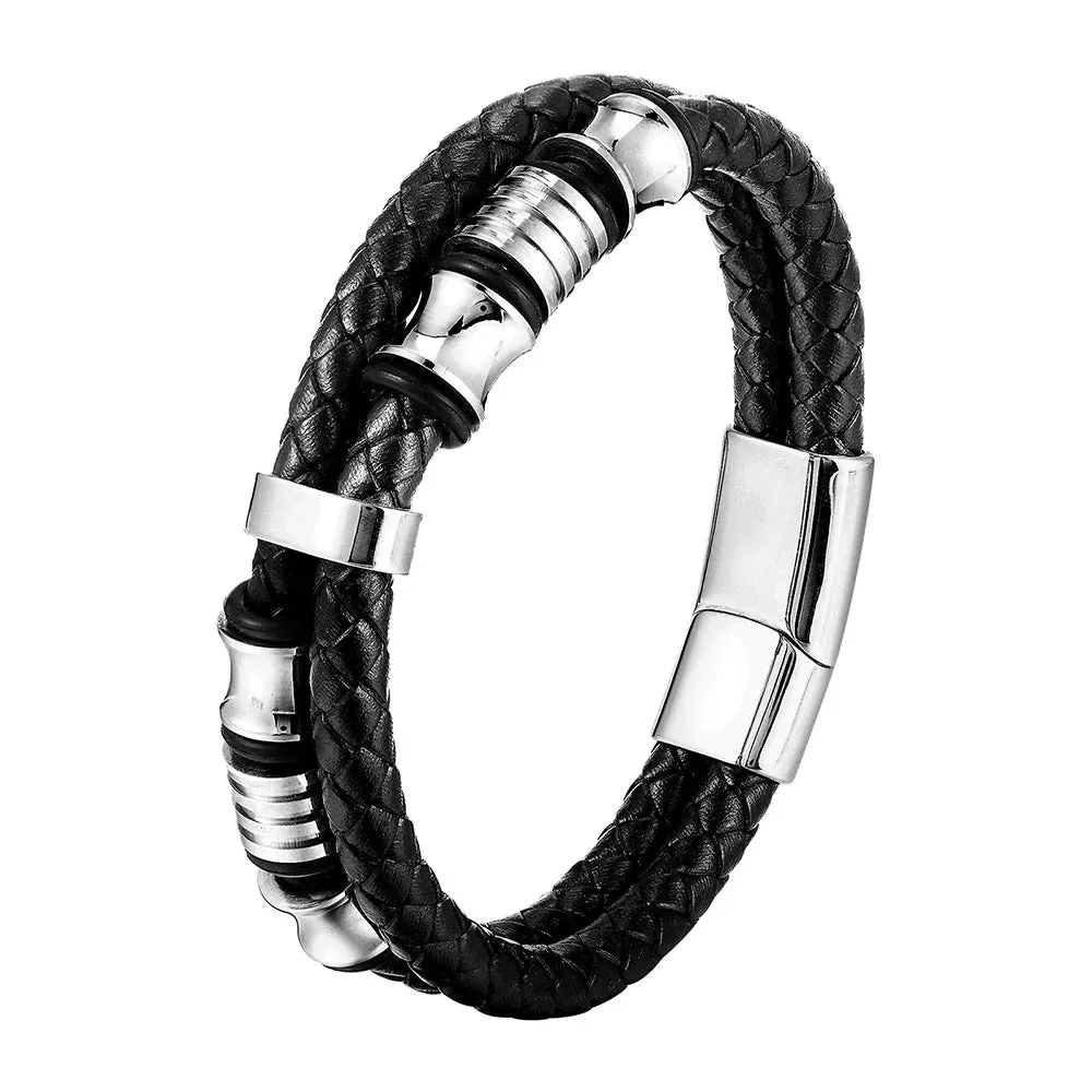 Charm Braid Rope Bracelet For Men Stainless Steel Magnetic Buckle Genuine Leather Bracelets & Bangles Male Female Jewelry