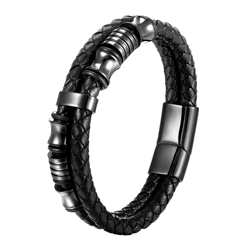 Charm Braid Rope Bracelet For Men Stainless Steel Magnetic Buckle Genuine Leather Bracelets & Bangles Male Female Jewelry