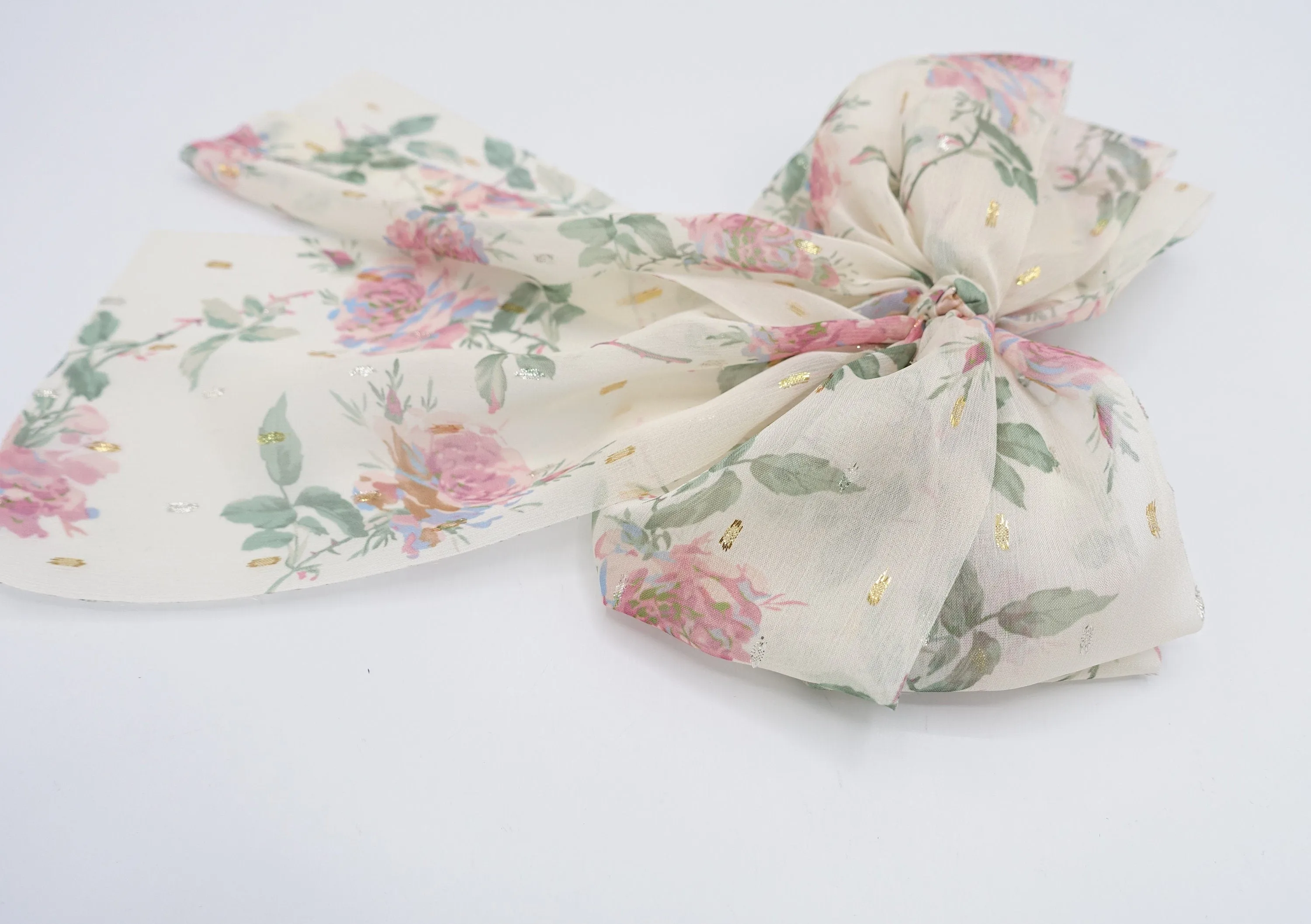 chiffon floral hair bow, chiffon tail hair bow for women