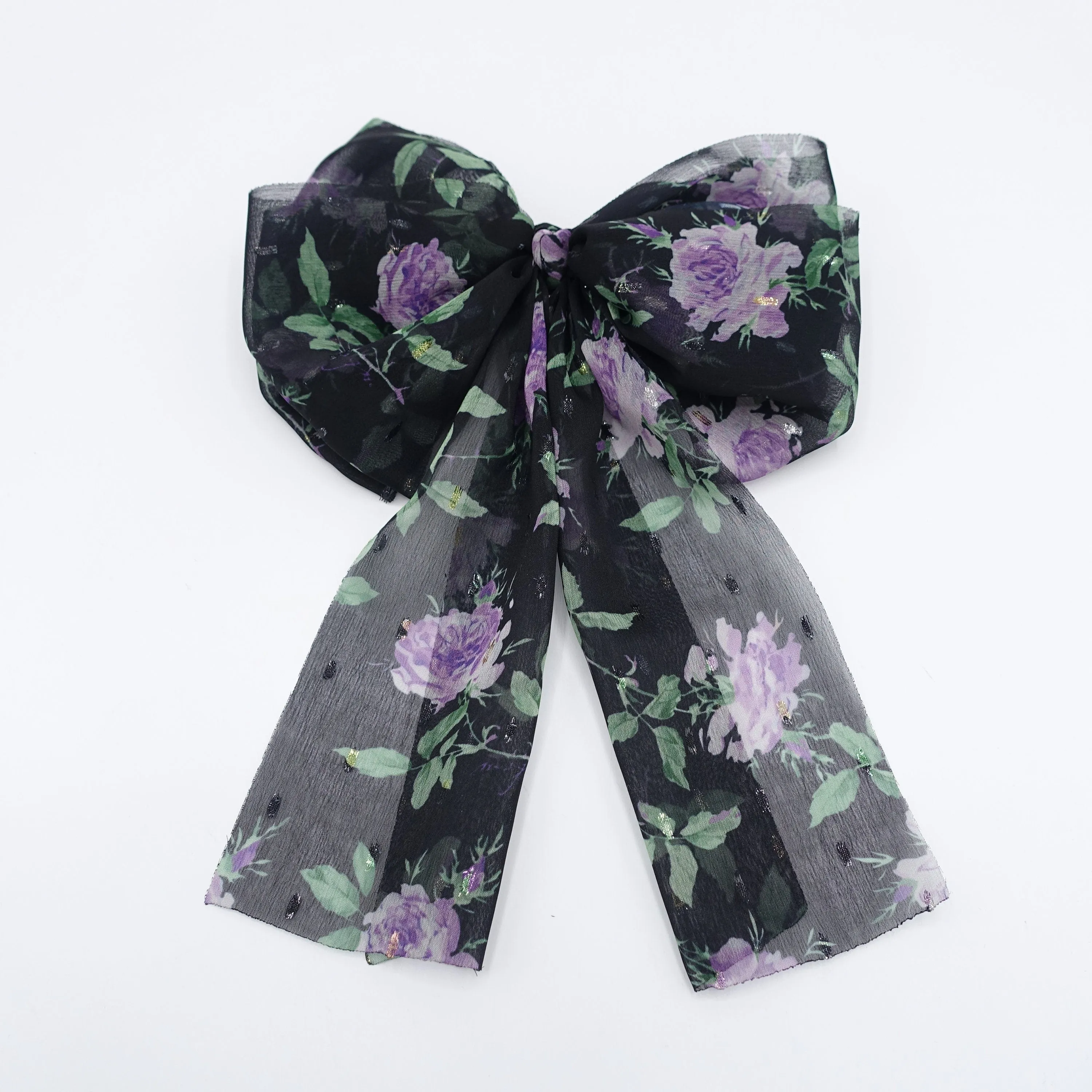 chiffon floral hair bow, chiffon tail hair bow for women