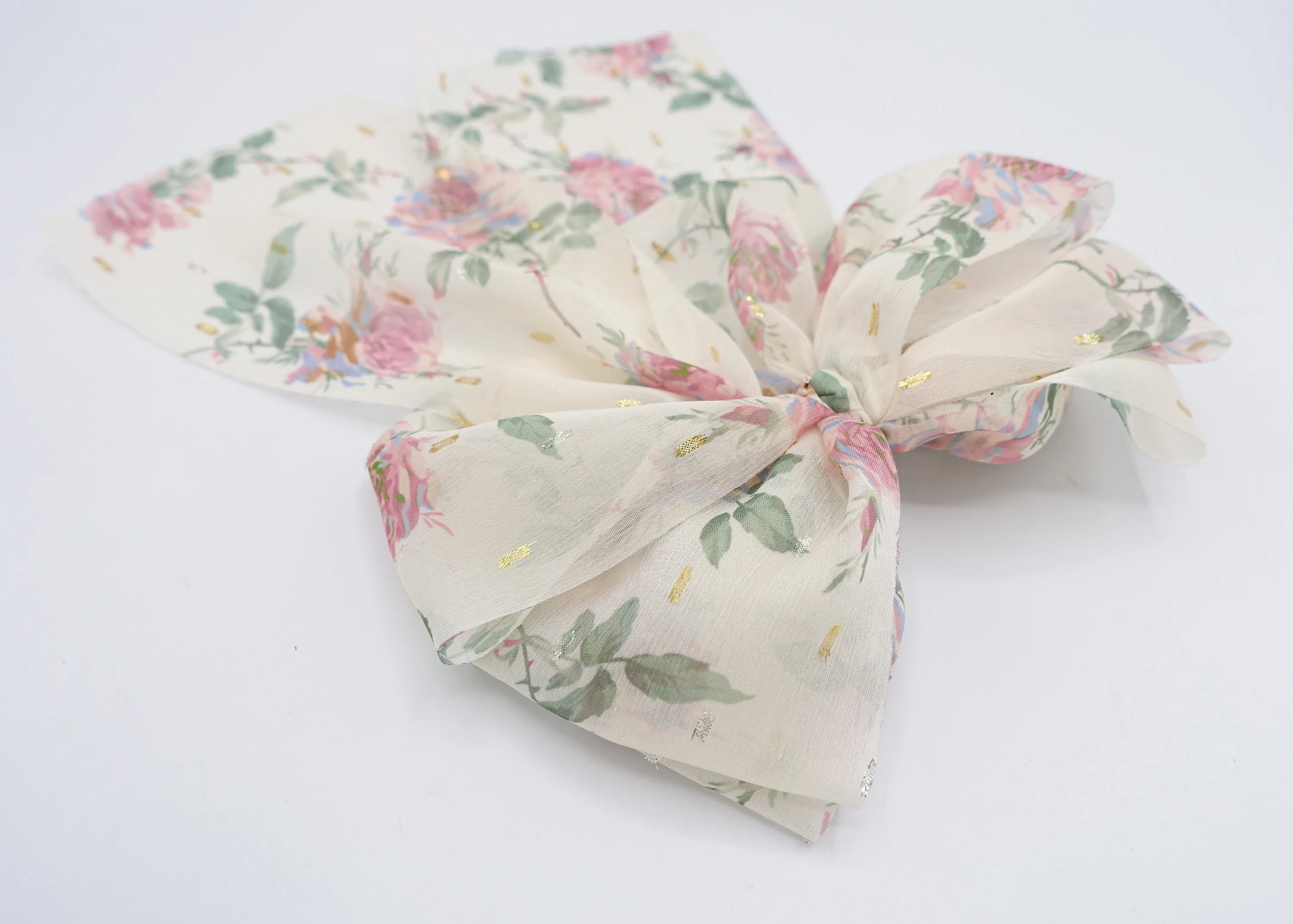 chiffon floral hair bow, chiffon tail hair bow for women