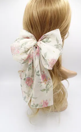 chiffon floral hair bow, chiffon tail hair bow for women