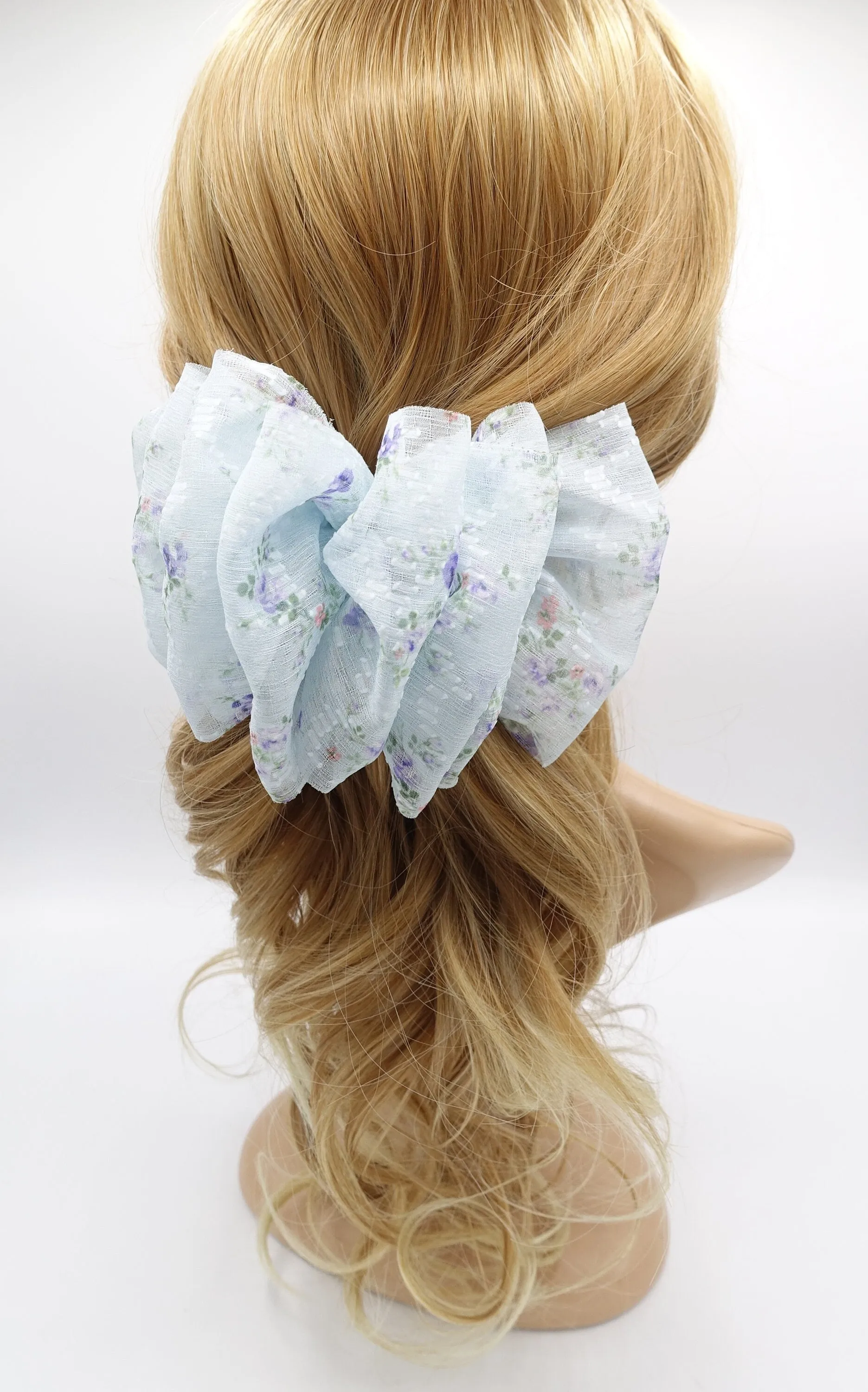 chiffon floral ruffle hair bow for women