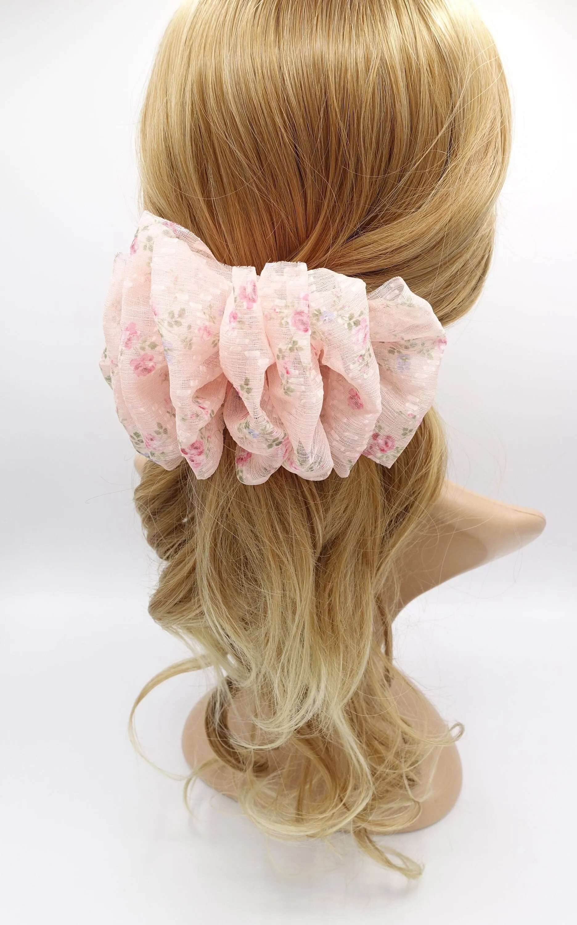 chiffon floral ruffle hair bow for women