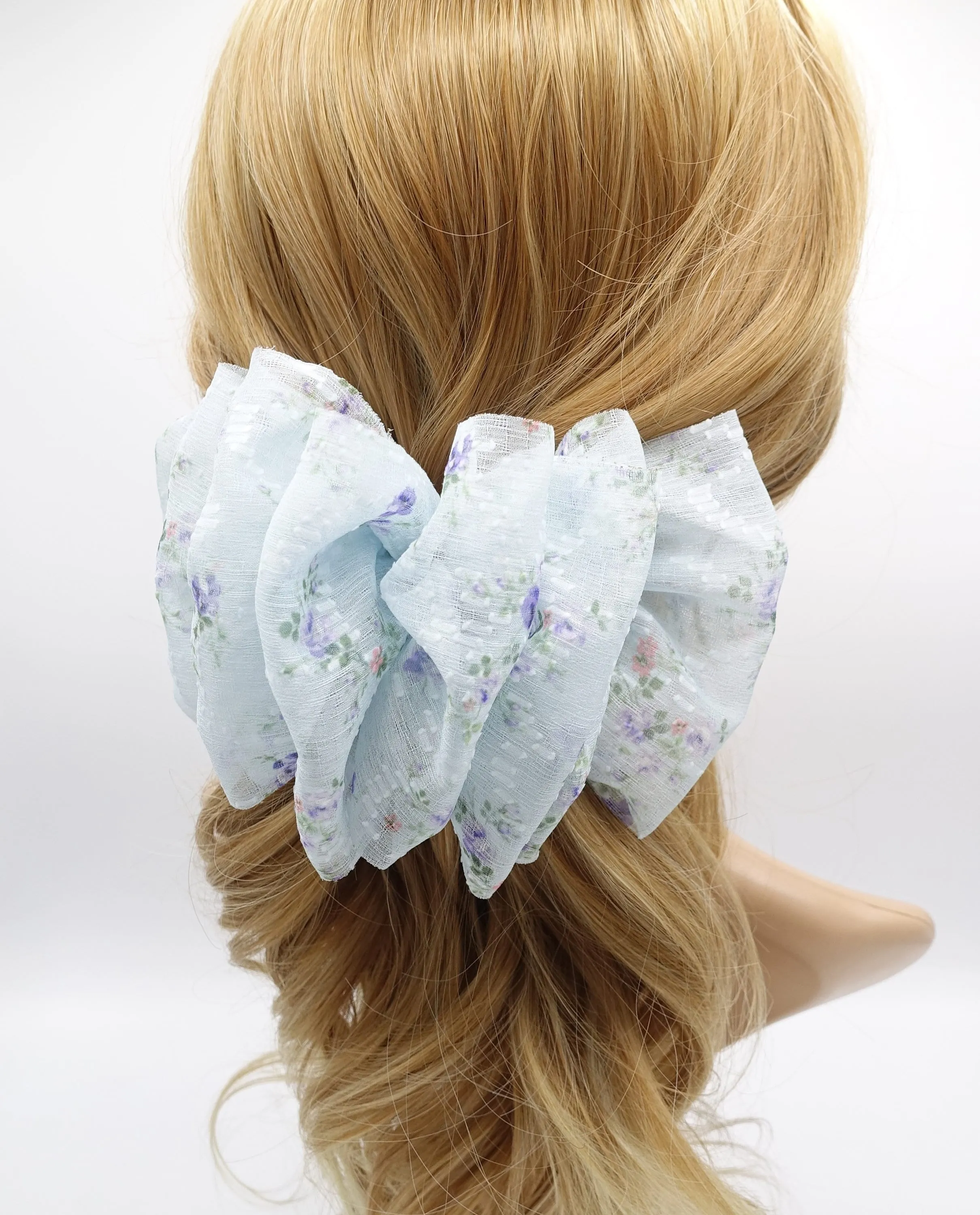 chiffon floral ruffle hair bow for women