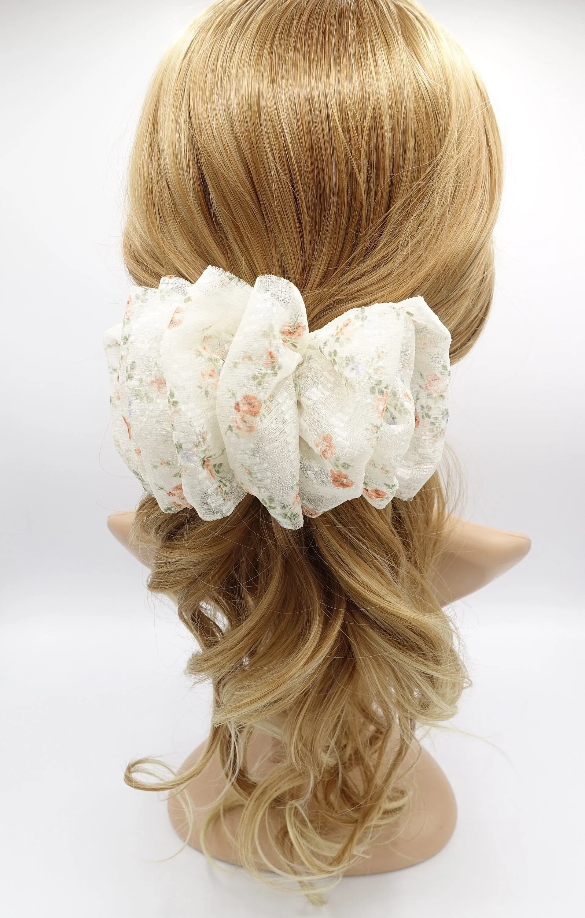 chiffon floral ruffle hair bow for women