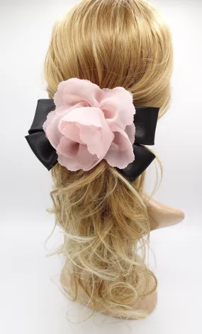 chiffon flower barrette, satin hair bow, flower bow barrette for women