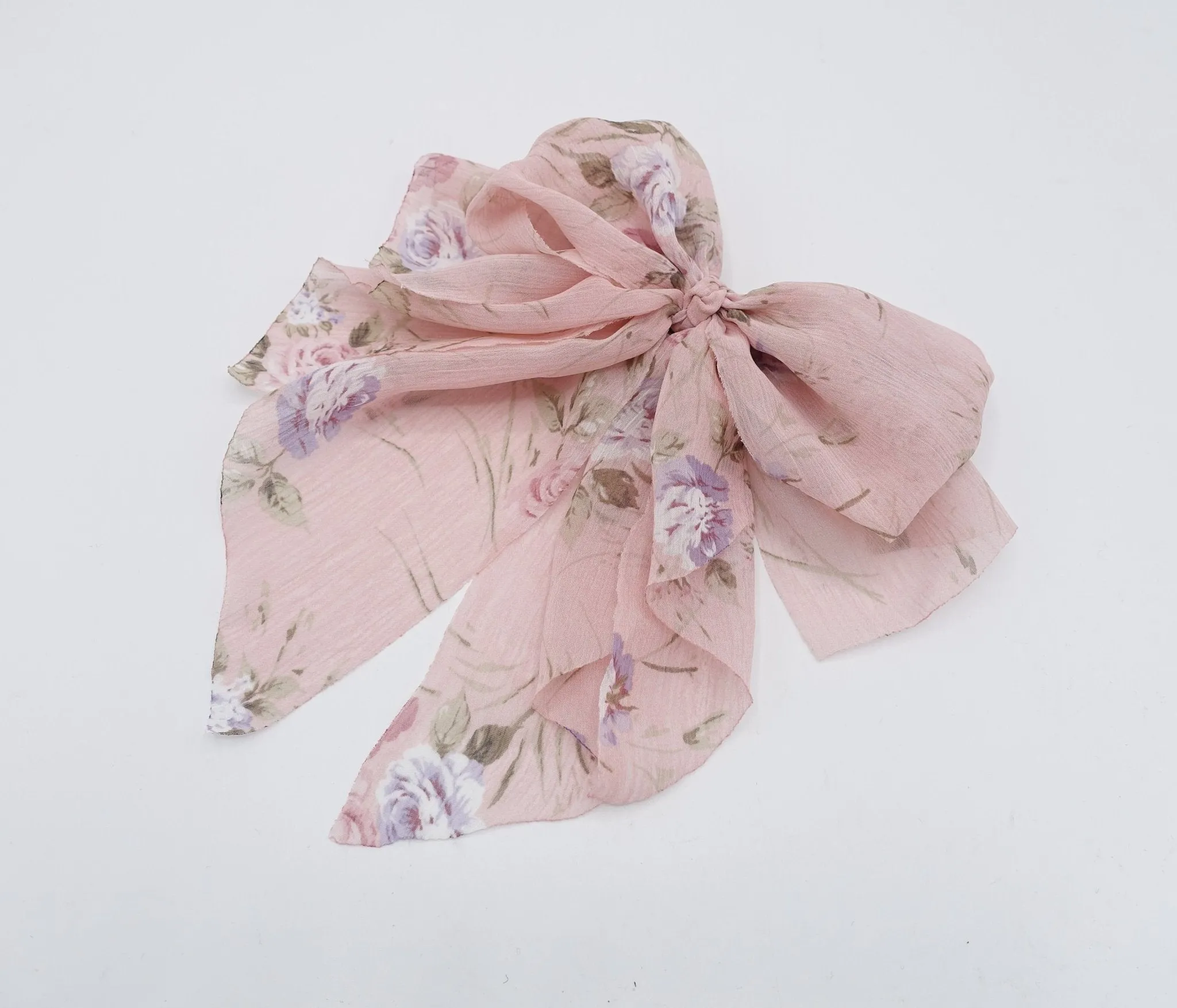 chiffon flower print bow droopy floral  layered style bow hair accessory for women