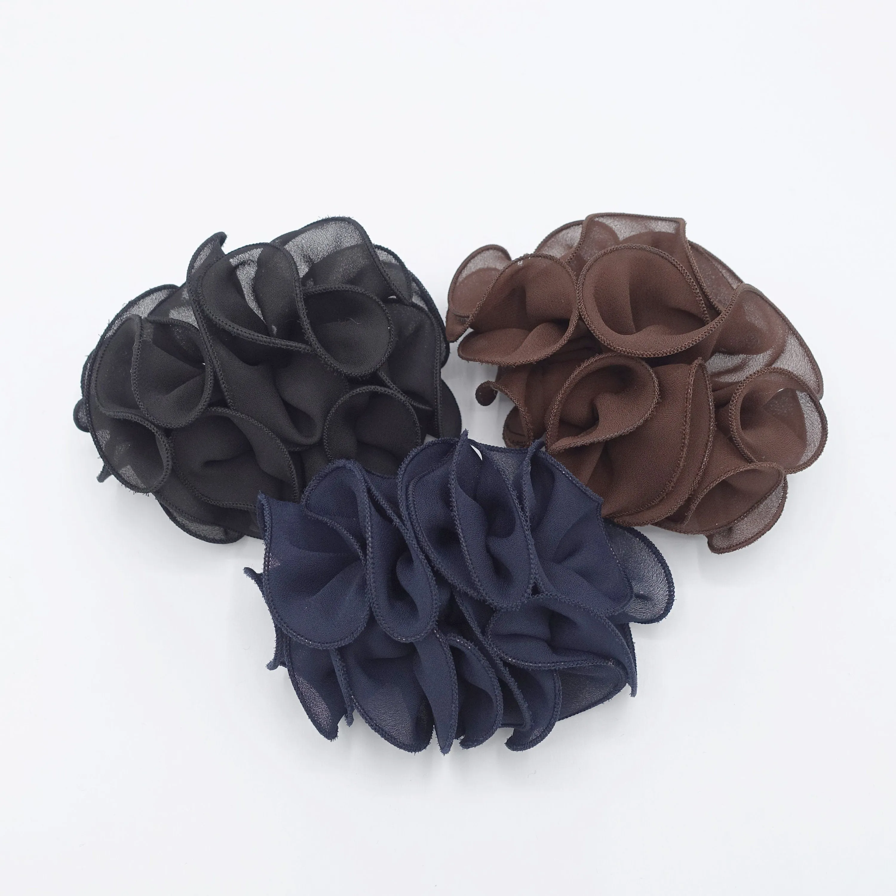 chiffon ruffle edge flower hair barrette for women