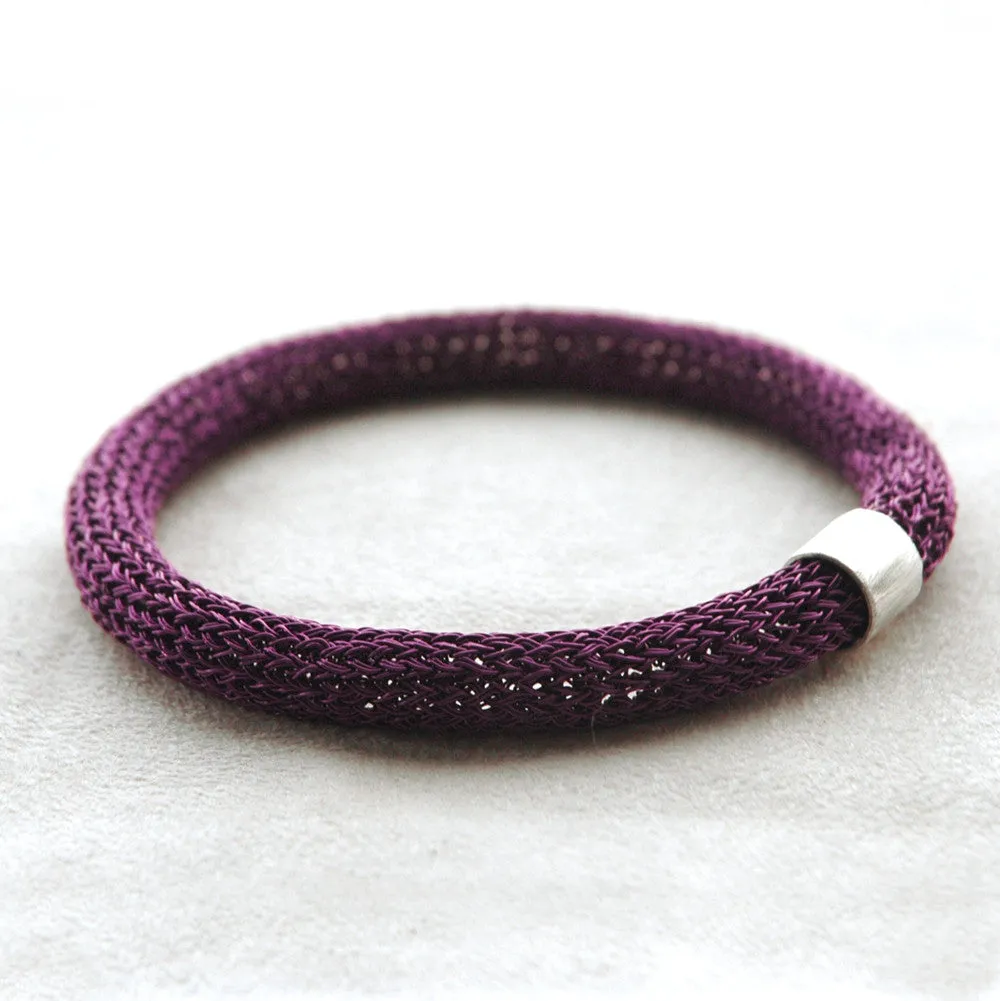 Chunky Bangle bracelet , Wire Crochet Bracelet with a tube bead