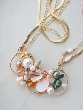 Citrus And Grass Pearls Multiway Necklace